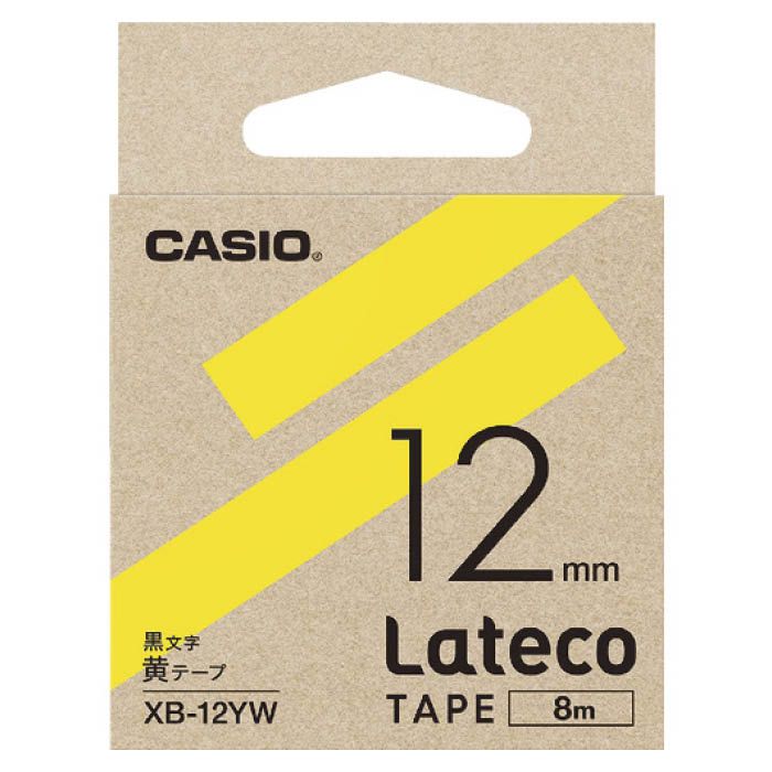 (T)カシオ ラテコ(Lateco)専用詰め替えテープ　12mm　黄テープに黒文字 XB12YW