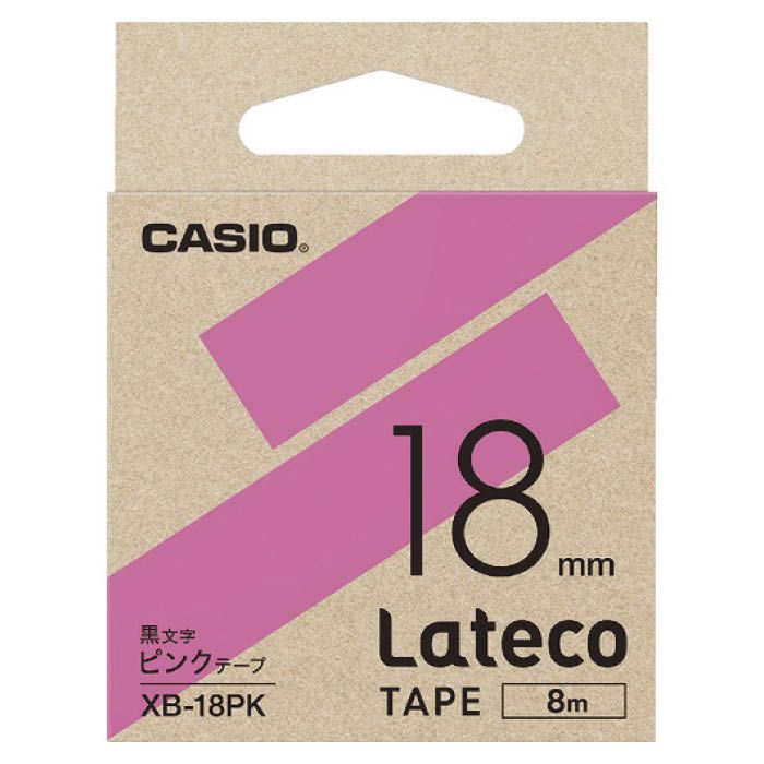 (T)カシオ ラテコ(Lateco)専用詰め替えテープ　18mm　ピンクテープに黒文字 XB18PK