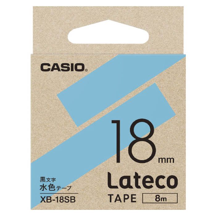 (T)カシオ ラテコ(Lateco)専用詰め替えテープ　18mm　水色テープに黒文字 XB18SB
