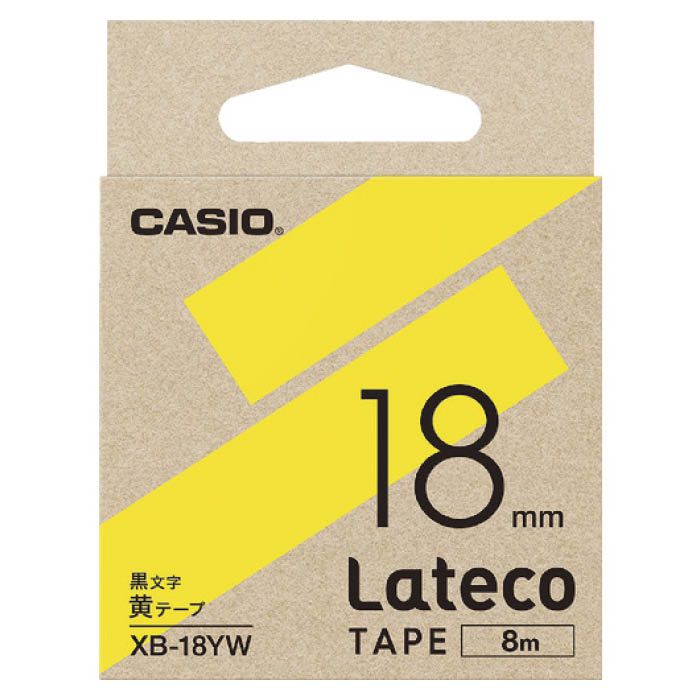(T)カシオ ラテコ(Lateco)専用詰め替えテープ　18mm　黄テープに黒文字 XB18YW