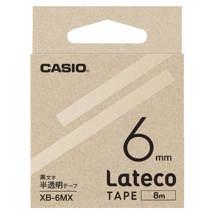 (T)カシオ ラテコ(Lateco)専用詰め替えテープ　6mm　半透明に黒文字 XB6MX