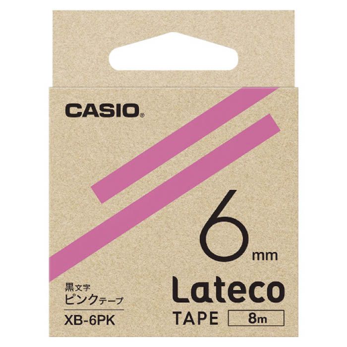 (T)カシオ ラテコ(Lateco)専用詰め替えテープ　6mm　ピンクテープに黒文字 XB6PK