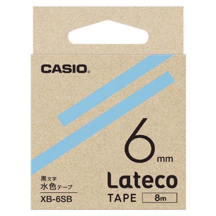 (T)カシオ ラテコ(Lateco)専用詰め替えテープ　6mm　水色テープに黒文字 XB6SB