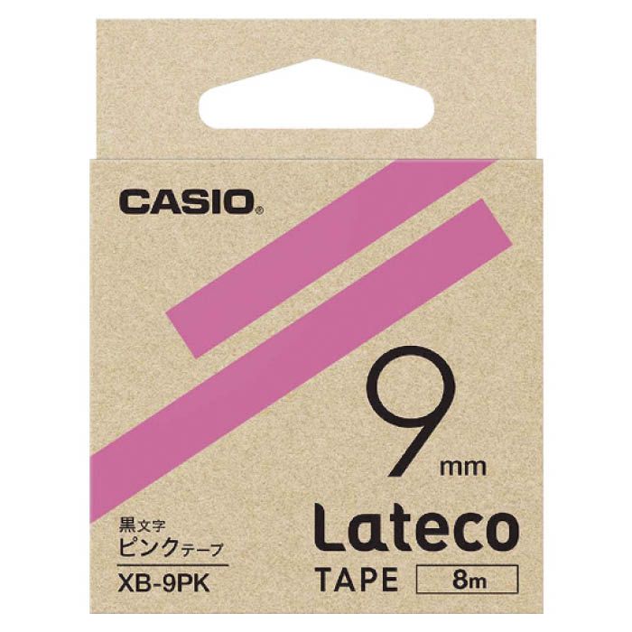 (T)カシオ ラテコ(Lateco)専用詰め替えテープ　9mm　ピンクテープに黒文字 XB9PK