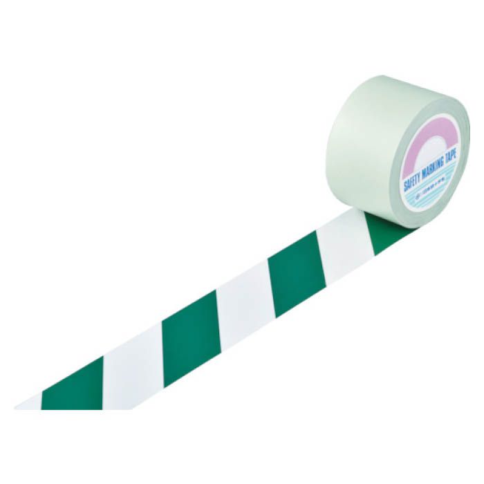 (T)緑十字 ガードテープ(ラインテープ)　白/緑(トラ柄)　75mm幅×20m 148124