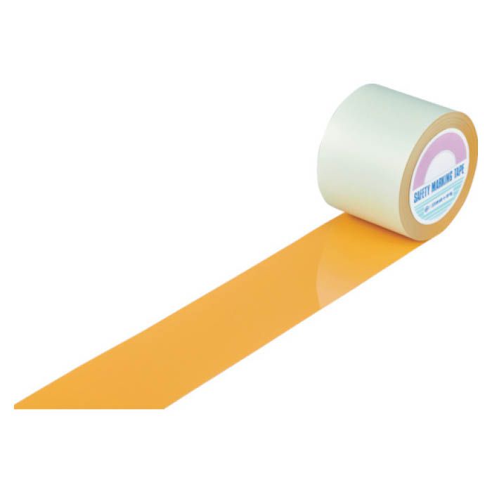 (T)緑十字 ガードテープ(ラインテープ)　オレンジ　100mm幅×100m　屋内用 148135