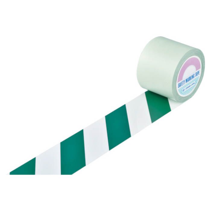 (T)緑十字 ガードテープ(ラインテープ)　白/緑(トラ柄)　100mm幅×20m 148164