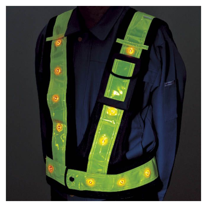 緑十字 多機能LED安全ベスト 紺 赤発光 白反射 フリーサイズ メッシュ生地 238096 - 4