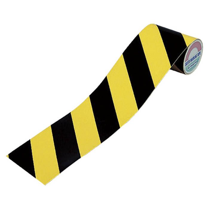 (T)緑十字 反射トラテープ(ラインテープ)　黄/黒　90mm幅×10m　屋内用 256301