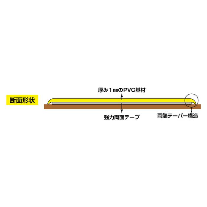 T)緑十字 高耐久ラインテープ 白/赤 50mm幅×10m 両端テーパー構造 屋内