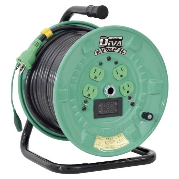 (T)日動 電圧電流メーター付電工ドラム　“デジタルドラム　DiVA"　漏電保護専用ブレーカー付　30m 1488067