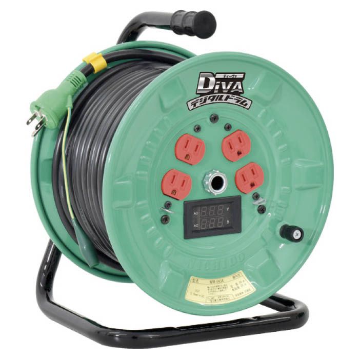 (T)日動 電圧電流メーター付電工ドラム　“デジタルドラム　DiVA"　過負荷漏電保護兼用ブレーカー付　30m 1488068