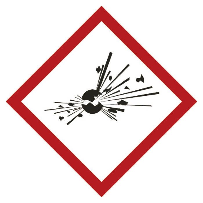 (T)緑十字 GHSステッカー標識　爆弾の爆発　40×40mm　5枚組　PET 037303