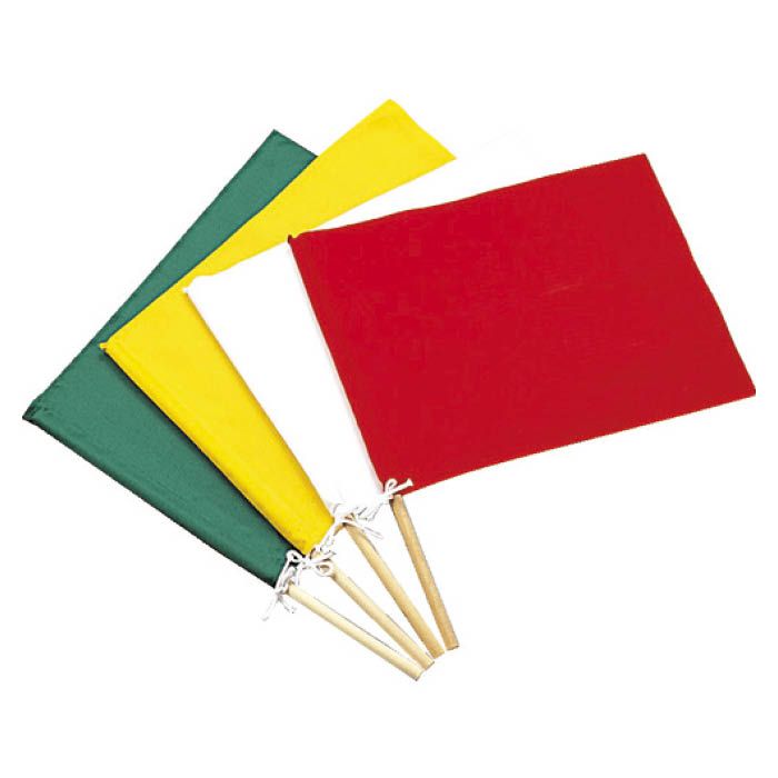 (T)緑十字 手旗　赤　300(450)×420mm　綿+木製棒 245004