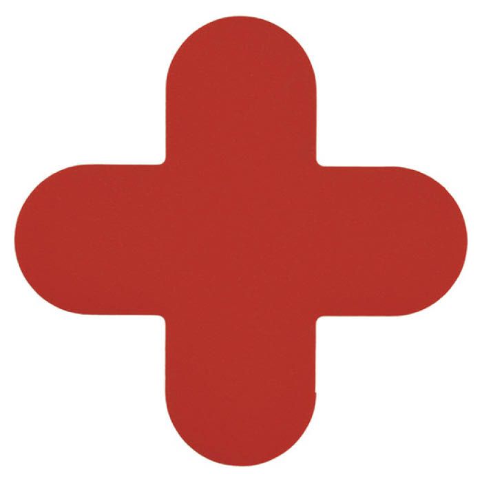 (T)緑十字 路面表示ステッカー　十字型　赤　150×150mm　10枚組　PVC 403033