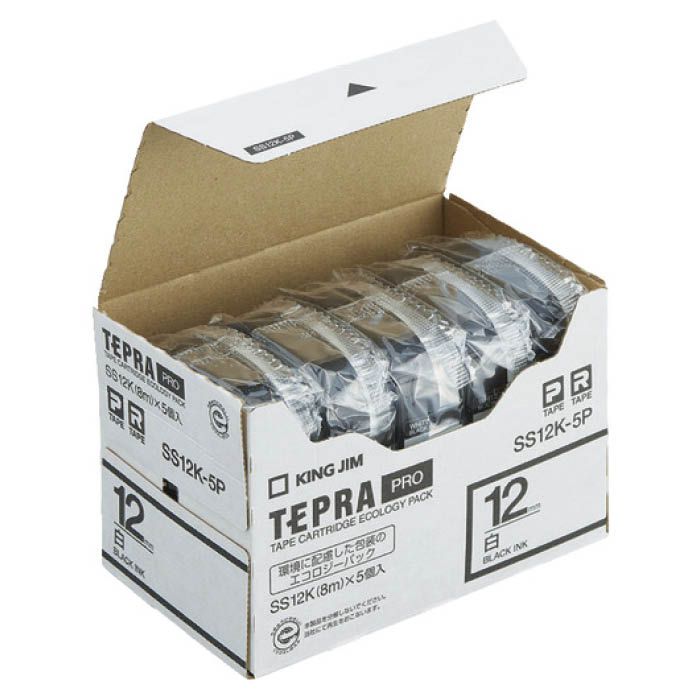 (T)キングジム テプラPROテープカートリッジ　テープ色:白　文字色:黒 SS12K5P