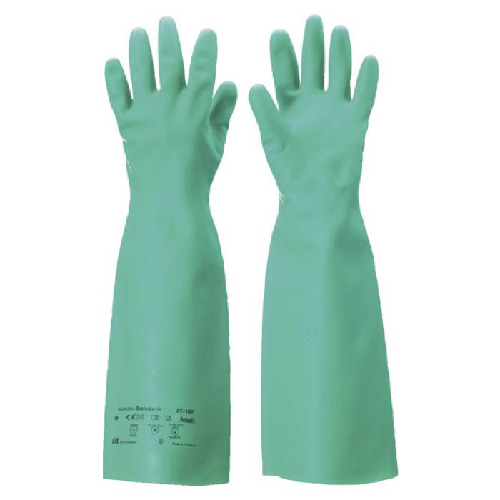 (T)アンセル 耐溶剤作業手袋　アルファテック　ソルベックス厚手ロング　37-185　Sサイズ 371857