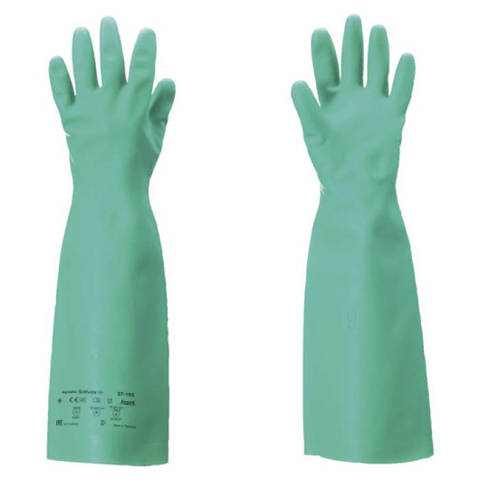 (T)アンセル 耐溶剤作業手袋　アルファテック　ソルベックス厚手ロング　37-185　Mサイズ 371858