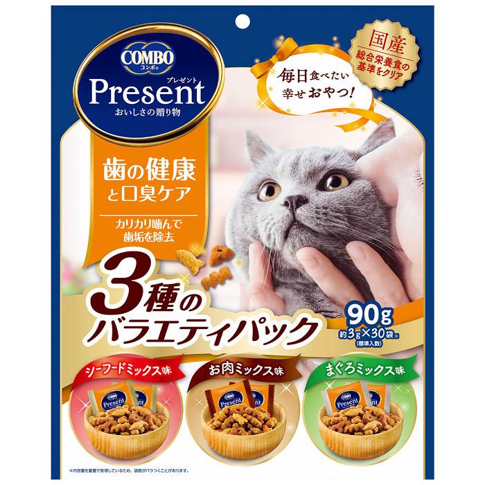 日本ペット コンボ　プレゼント　キャット　おやつ　歯の健康と口臭ケア　3種のバラエティパック 90g