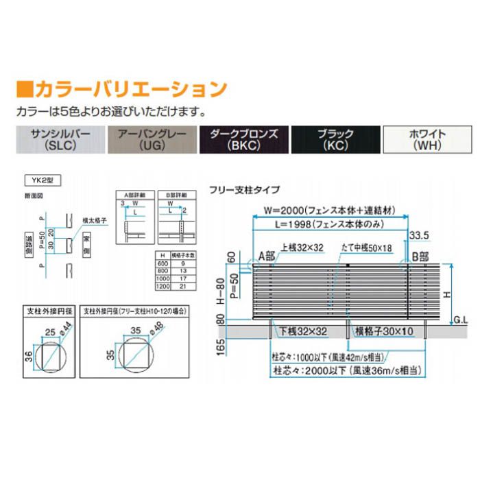 マイスティフェンスCEF　YK2型 自在コーナー格子付　H1200用の説明画像2