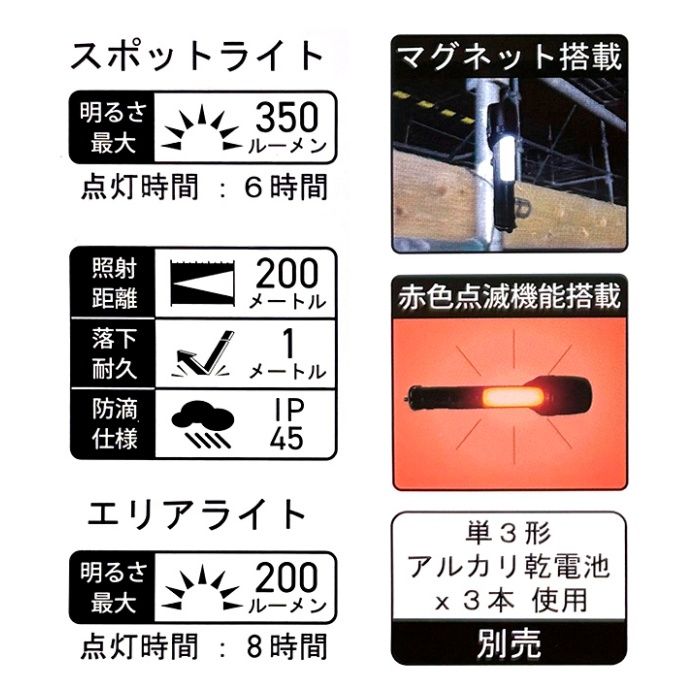 ナフコ LED懐中電灯 NF-350DRの説明画像3