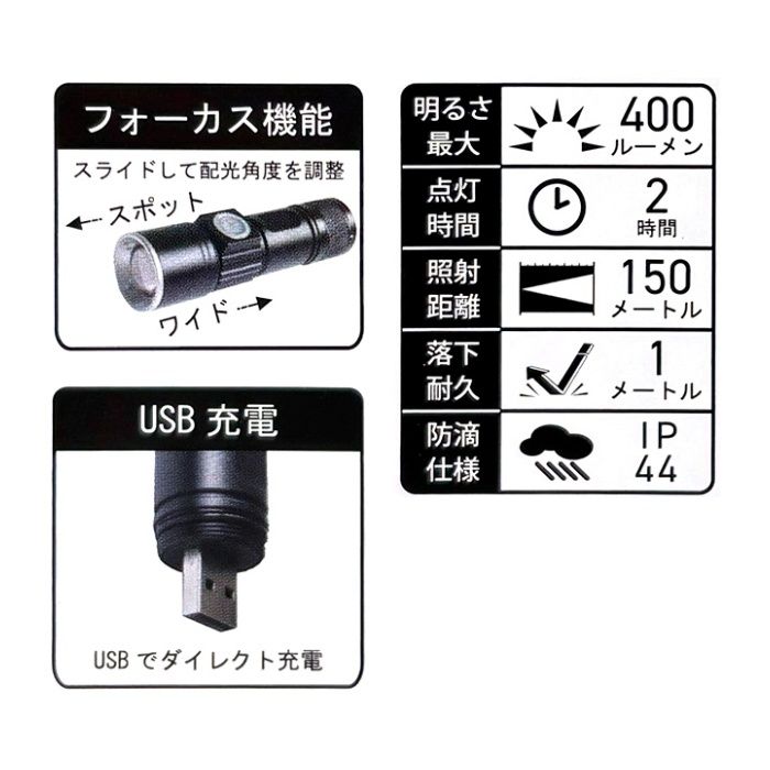 ナフコ 充電式LEDポケットライト NF-400PRの説明画像3