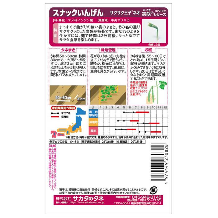 サカタのタネ インゲン　 スナックいんげん　サクサク王子ネオの説明画像2