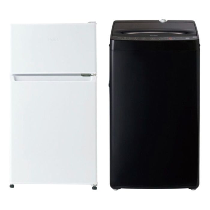 【2点セット】 Haier(ハイアール) 冷蔵庫87L JR-9A(W) + 全自動洗濯機6.0kg JW-HS61D(K) 2点セット