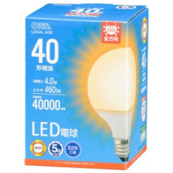 オーム電機 LED電球　G　E26　4W　電球色　　 LDG4L　AG6