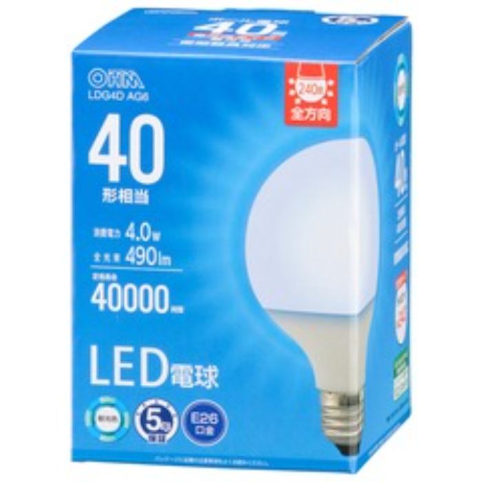 オーム電機 LED電球　G　E26　4W　昼光色　　 LDG4D　AG6