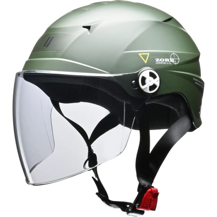 ZORKシールド付ハーフヘルメット マットグリーン