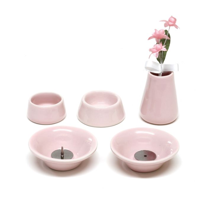東京ローソク製造 オモイデノアカシ仏具陶器ピンク 8点セット