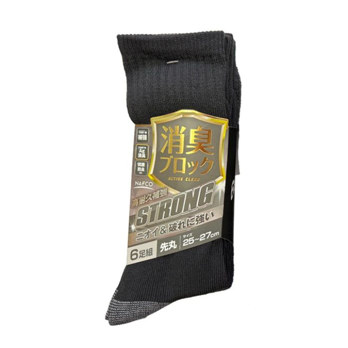 ナフコ 消臭ブロック高耐久補強  STRONG クルー丈 25-27cm 6足組
