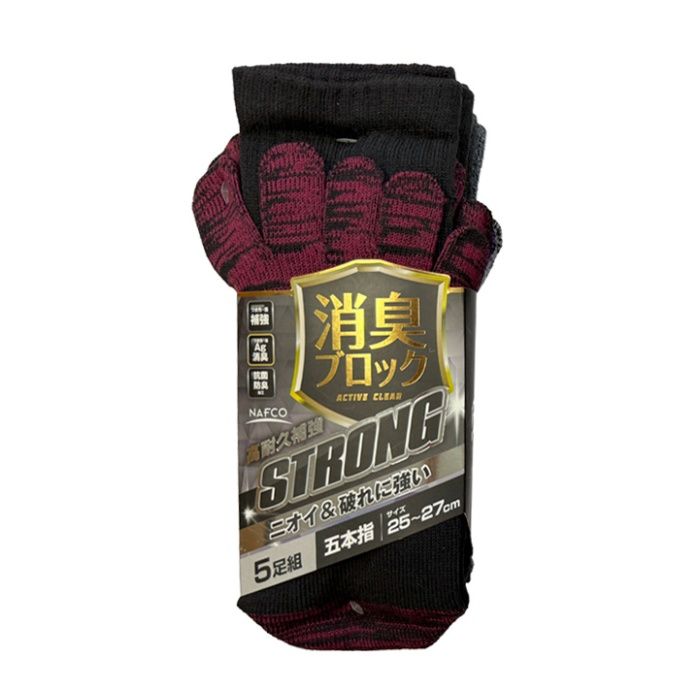 ナフコ 消臭ブロック高耐久補強  STRONG 五本指 クルー丈 25-27cm 5足組