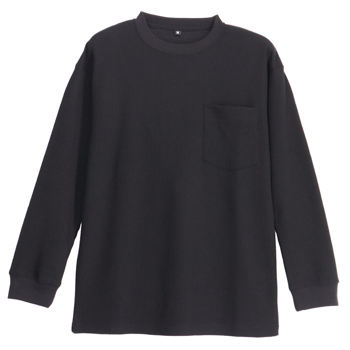 ナフコ ワッフル長袖Tシャツ NF-263 ブラック LLの説明画像3