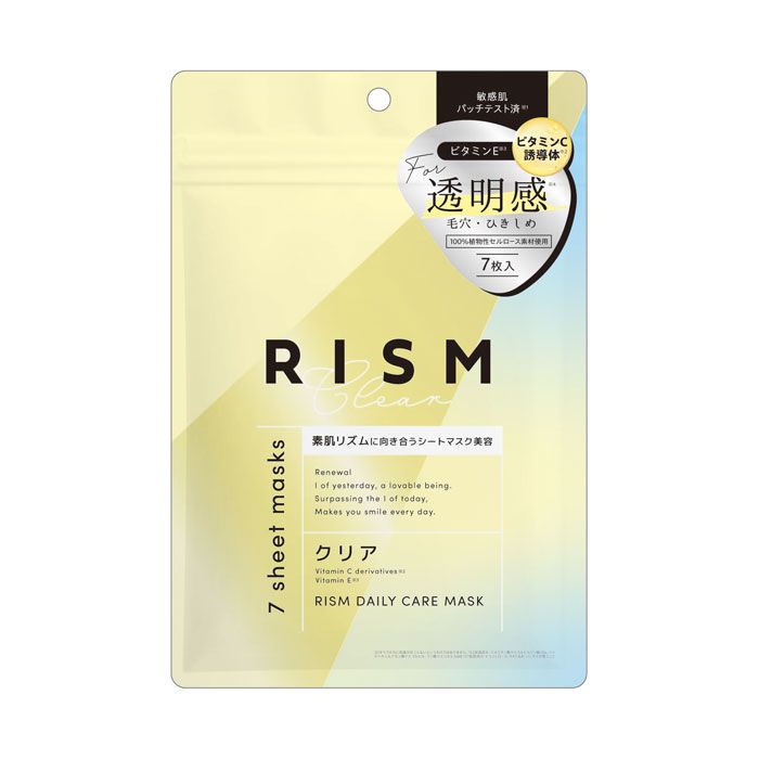 RISM リズム デイリーケア用フェイスマスク クリア 透明感や毛穴ひきしめのクリアタイプ。ビタミンC誘導体+ビタミンE成分で毛穴が気になる肌を引き締め、透明感のあるクリア肌へ。