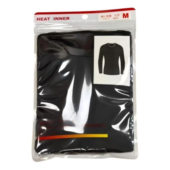 メンズヒート長袖インナー BK M 丸首