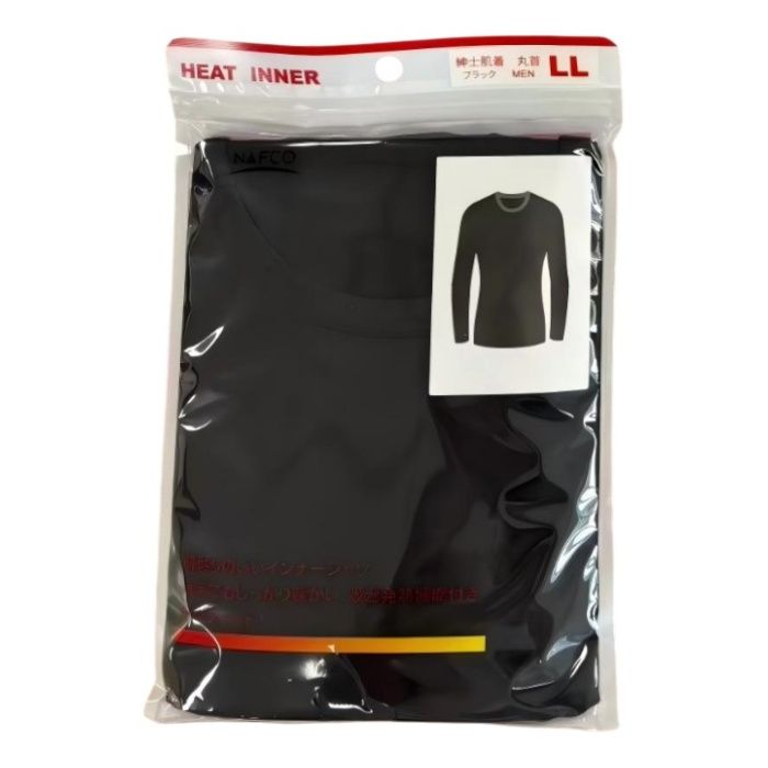 メンズヒート長袖インナー BK LL 丸首