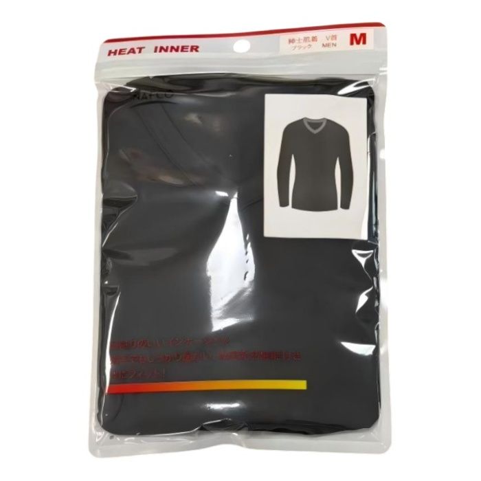 メンズヒート長袖インナー BK　M　V首