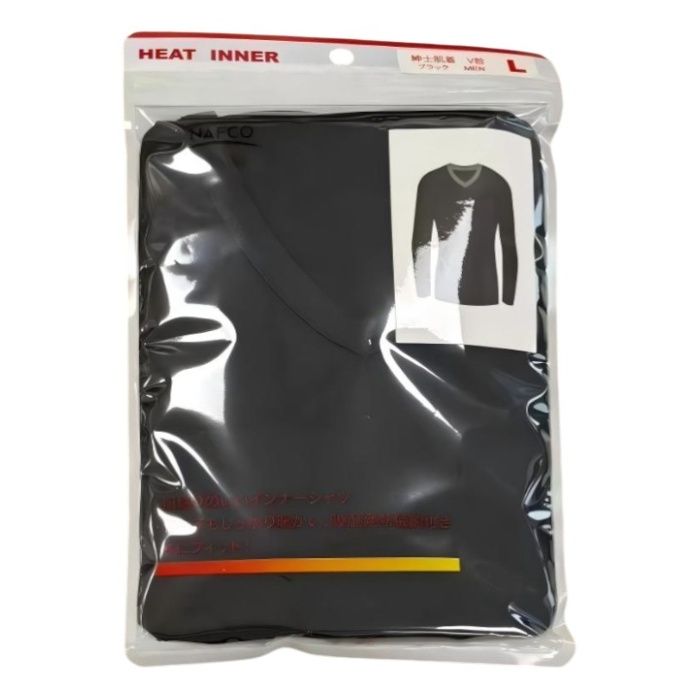 メンズヒート長袖インナー BK L V首