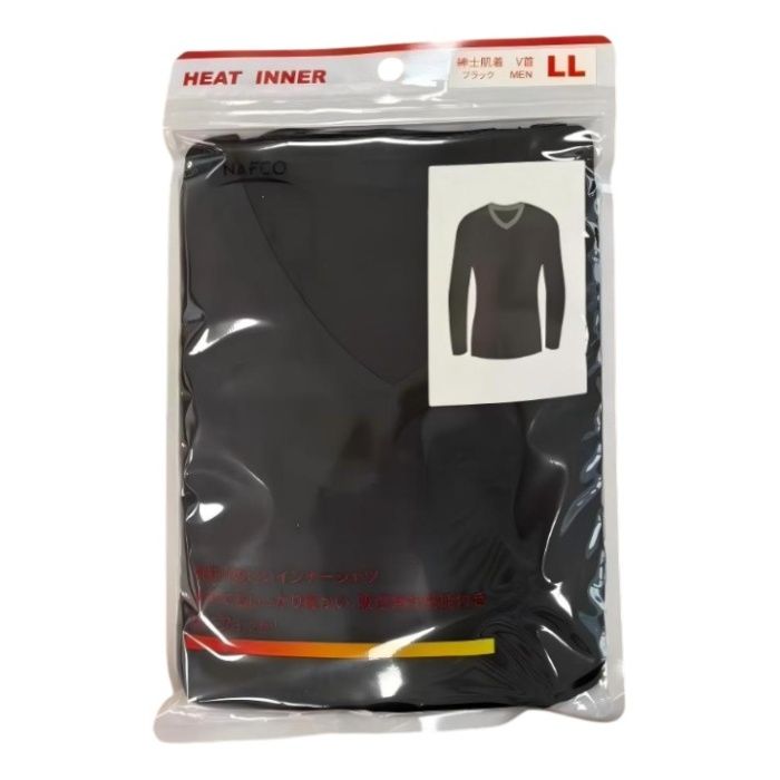 メンズヒート長袖インナー BK　LL　V首