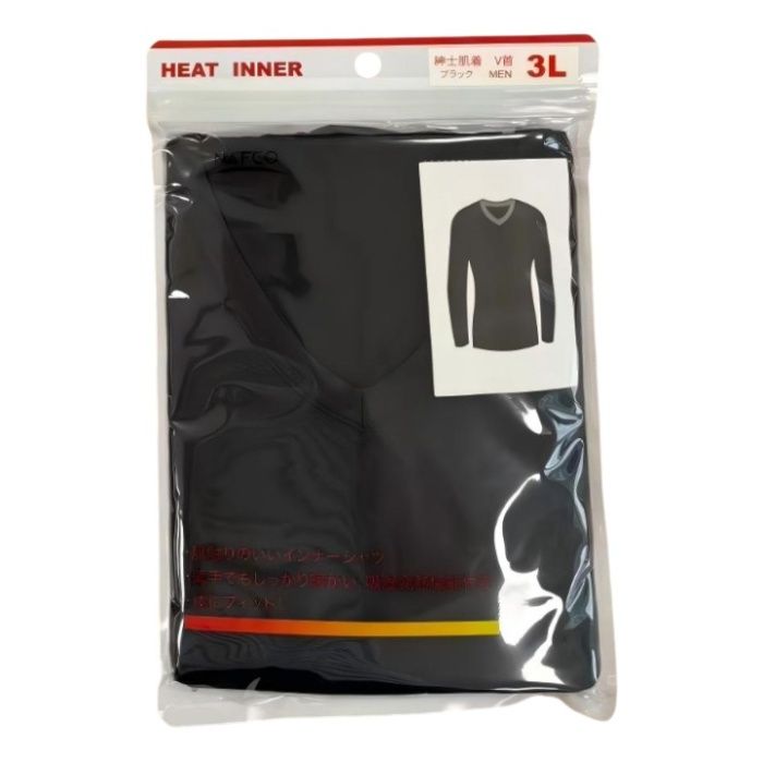 メンズヒート長袖インナー BK　3L　V首