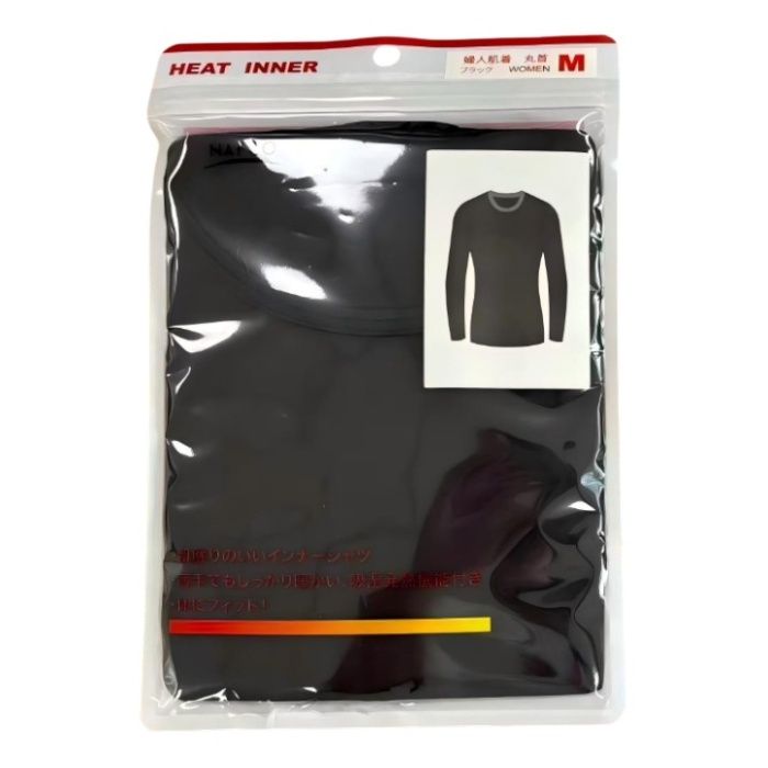 レディースヒート長袖インナー BK　M　丸首