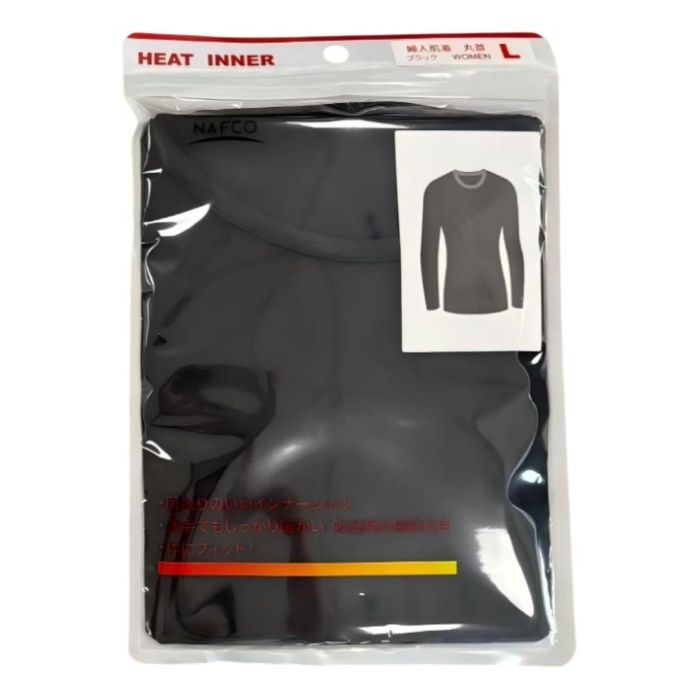 レディースヒート長袖インナー BK　L　丸首