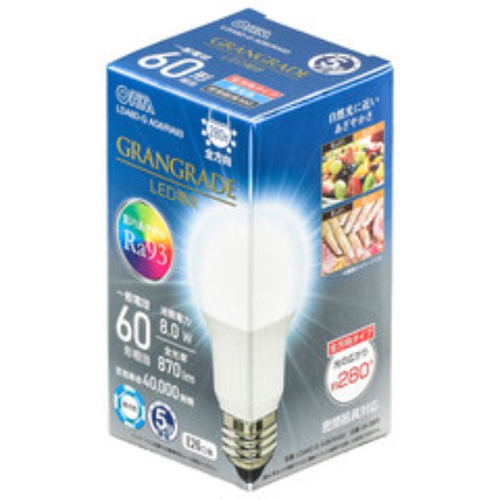 オーム電機 高演色LED電球　A8D-G　AG6/RA93 LDA8D-G　RA93
