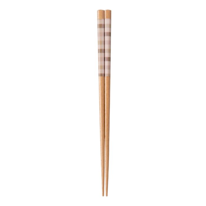食器洗浄機対応箸 チェック茶柄 食器洗浄機対応 22.5cm