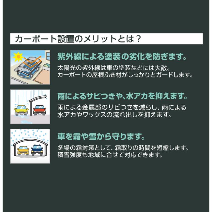 ナフコオリジナル メリットカーポートNEXT 2F 51-54 標準柱 2台用 本体色:ブラウン 屋根:ポリカーボネート(トーメイマット)の説明画像3