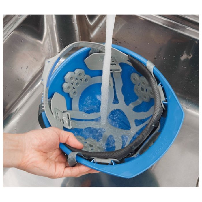 谷沢製作所 エアライト搭載ヘルメットABS製 透明ひさしグレー 帽体ホワイトの説明画像6