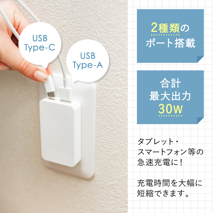 ナフコ 薄型AC充電器 KT-N-S2P30Wの説明画像4