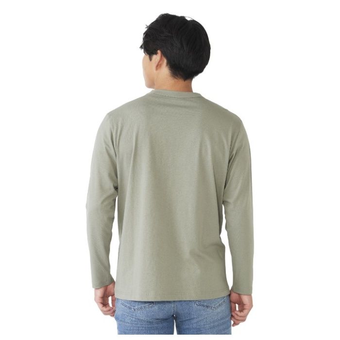 コットン長袖クルーネックTシャツ NF-267 カーキ 3Lの説明画像2